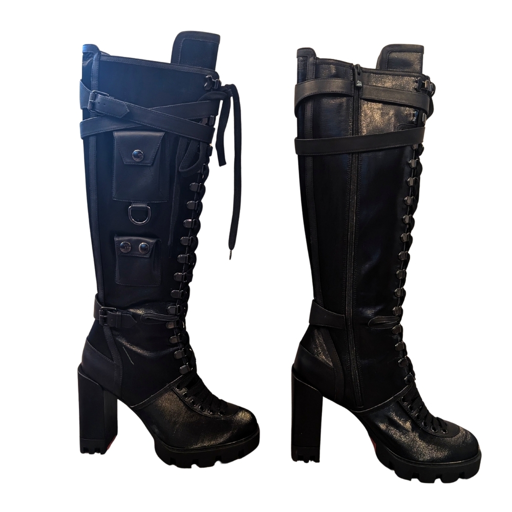 Christian Louboutin Black Heeled Lace-Up Boots